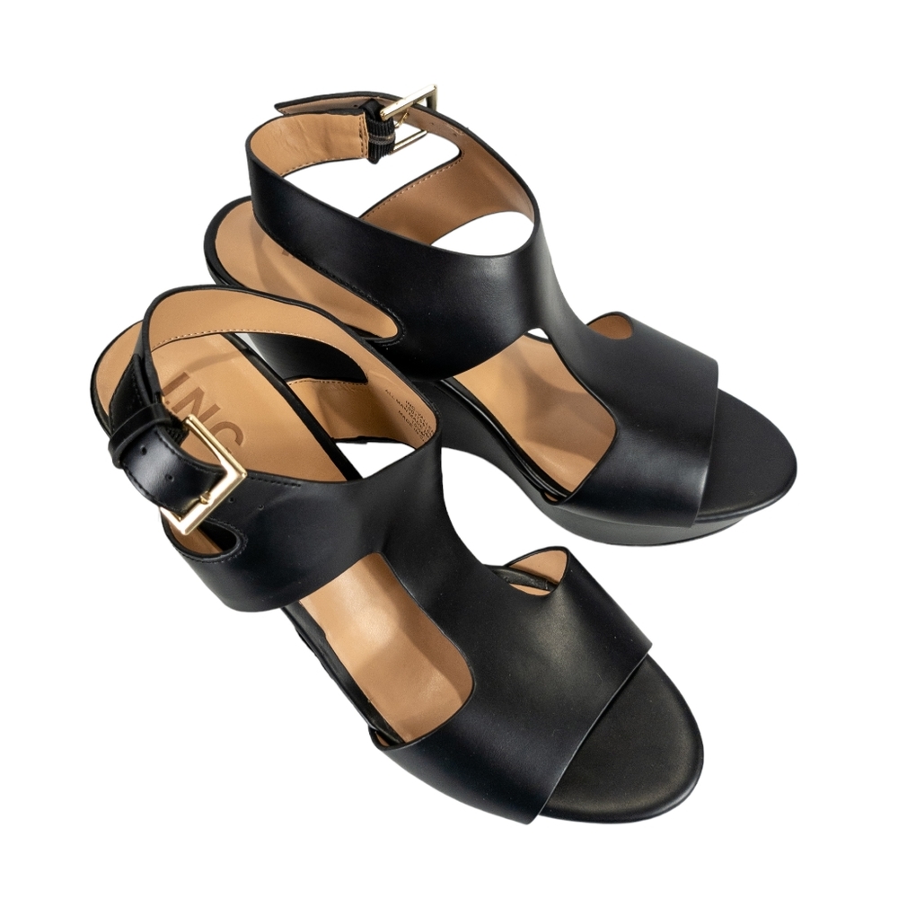 INC International Concepts Valleri Wedge Sandals Black 7.5 - Picture 3 of 4